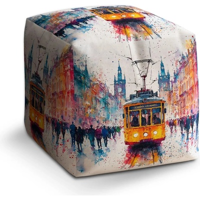 Sablio Taburet Cube Žlutá tramvaj Paint: 40x40x40 cm