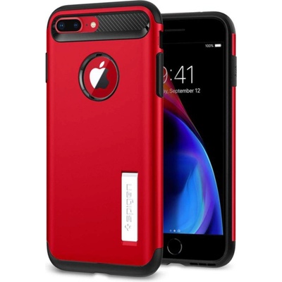 Spigen Slim Armor Case - хибриден кейс с поставка и най-висока степен на защита за iPhone 8 Plus, iPhone 7 Plus (червен)