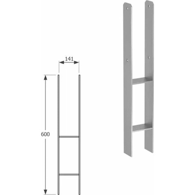 Domax zapustená pätka stĺpika typu H PSH 140 - 141 x 600 x 60 x 6.0 mm