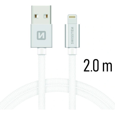 Swissten Kabel Textile Lighting 2,0m, stříbrný