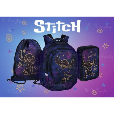 Školní sada Lilo a Stitch GOLD 3ks set Studentský batoh Factor 17˝ sáček dvoupatrový vybavený penál F002948/03/02