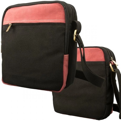 Impex crossbody taška plátno s byvolou kožou čierna/červená