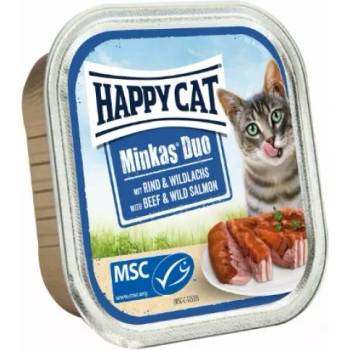 Happy Cat Minkas Duo Beef & Wild salmon - хапки в желе върху пастет за котки, с говеждо и дива сьомга, 100 гр, Германия - 70674