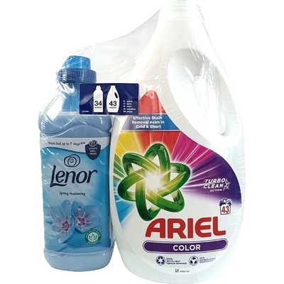 Ariel Color Univerzálny prací gél 43 PD + zmäkčovadlo Lenor Spring Swakening 34 PD