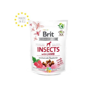 Brit Care Crunchy Cracker - лакомство за кучета с насекоми, агнешко и малини за здравословно храносмилане 200гр