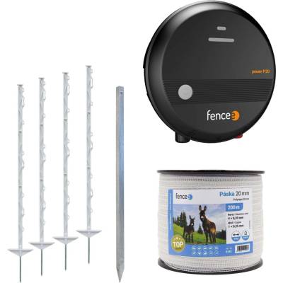 fencee Set elektrického ohradníku pro koně, poníky, psy, skot – síťový zdroj – páska 200 m