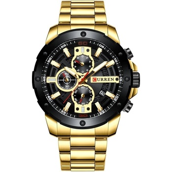 Curren Мъжки часовник Curren Kathos, Хронограф, Неръждаема стомана, Кварцов, Златист/Черен (CURREN-8336-GOLD-BLACK)