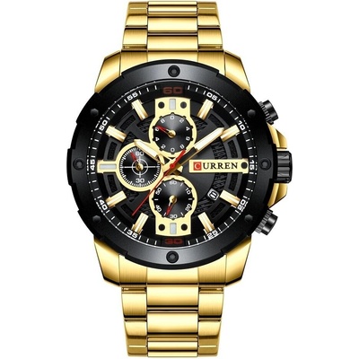 Curren Мъжки часовник Curren Kathos, Хронограф, Неръждаема стомана, Кварцов, Златист/Черен (CURREN-8336-GOLD-BLACK)