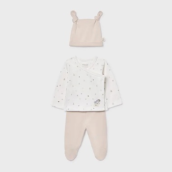 Mayoral Сет ританки и шапка в мръсно бяло и бежовва блузка за новородено бебе Mayoral