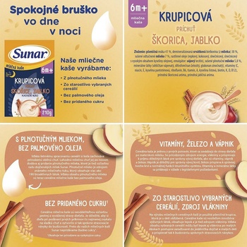 Sunar mléčná krupicová kaše na dobrou noc mix příchutí 6 x 210 g