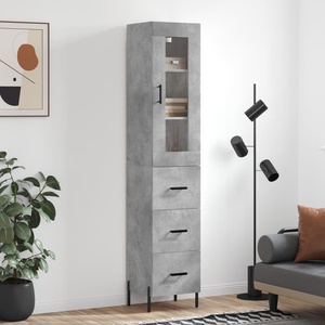 vidaXL Висок шкаф, бетонно сив, 34, 5x34x180 см, инженерно дърво (3199245)