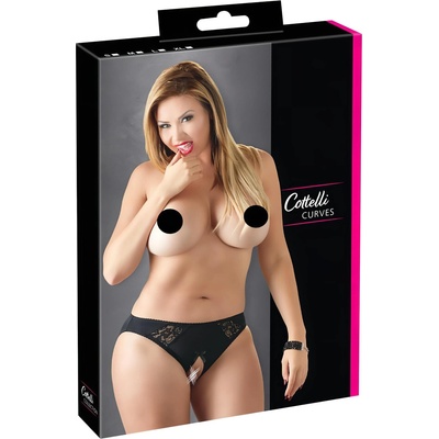 Cottelli Collection Plus Size - дантелени отворени бикини (черни) - 4XL