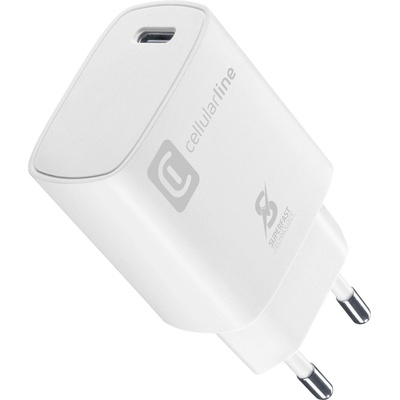 Cellularline Зарядно 220V, тип порт USB-C, 25W Micro pack, бял цвят