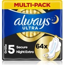 Always Ultra Hygienické Vložky Secure Night Extra S Křidélky 64 ks