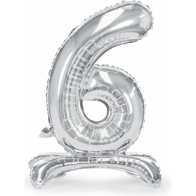 PartyDeco Stojaci fóliový balón číslo 6 70cm strieborný
