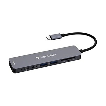 Verbatim 32158, USB-C мулти-порт хъб Essentials 7-port, 32158, сив, дължина на кабела 18cm, USB-C 3.2 Gen 1, USB-C PD, 2 x USB-A 3.2 (32158)