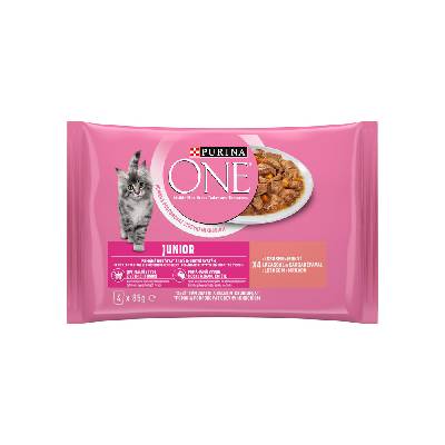 PURINA ONE JUNIOR mini filetky s lososom a mrkvou v šťave 4x85g