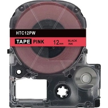 Compatible Epson HTC12PW, 12mm x 8m, черен печат / розов фон, съвместима лента (HTC12PW)