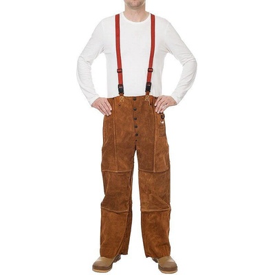 WELDAS Kožené svářečské kalhoty s náprsenkou Lava Brown