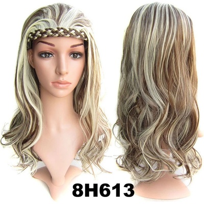 Girlshow Poloparuka 3/4 paruka s čelenkou z pletených vlasů melír světle hnědé a beach blond
