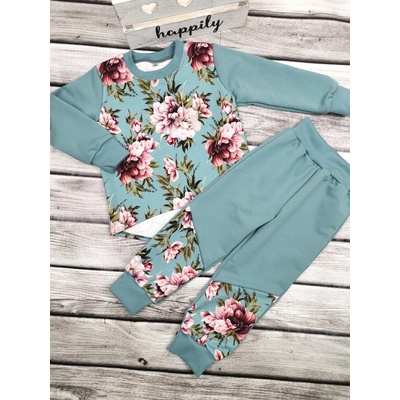 Textil EBi Teplákové kalhoty pivoňky petrolej