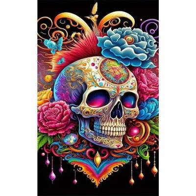 Norimpex - Puzzle Diamant painting: Skull with flowers Halloween 30x40 cm - 1 - 39 piese