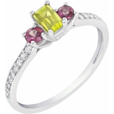 Eppi zlatý diamantový prsten s olivínem a rhodolit granáty Salome R37343