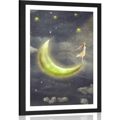 Plakát s paspartou dívka na měsíci - 60x90 no frame
