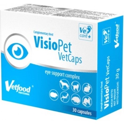 VetFood VisioPet Vet Caps - добавка за подобряване на зрението при животни, за кучета, котки, хамстери, порове, плъхове, екзотични животни, 30 капсули - Полша