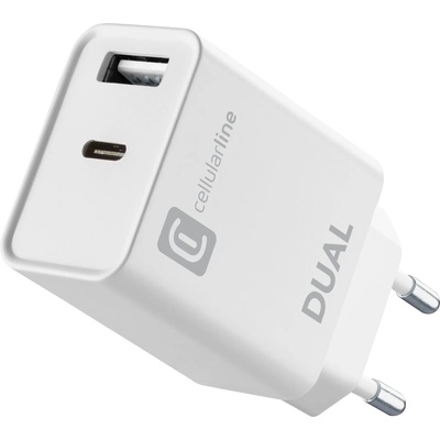 Cellularline Зарядно 220V Power Delivery USB + USB-C 20W, Бяло