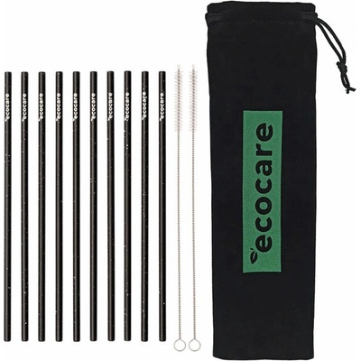 Ecocare Ekologická kovová brčka Černé se vzorem 10 ks