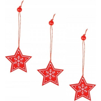 SPRINGOS Vianočné ozdoby drevené Hviezda s vločkou červená 4,5cm 3ks