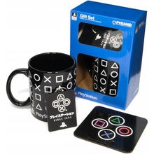 CurePink Dárkový set Playstation Onyx Hrnek přívěsek tácek hrnku GP85523 315 ml