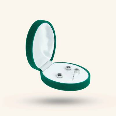 SilveAmo oválna darčeková zelená zamatová krabička na sadu šperkov Velvet Ivy Set dk29