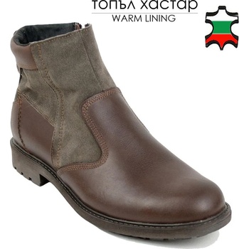 Image 1 of Български обувки Мъжки кафяви боти от естествена кожа в комбинация с естествен велур