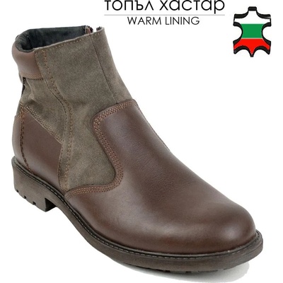 Български обувки Мъжки кафяви боти от естествена кожа в комбинация с естествен велур