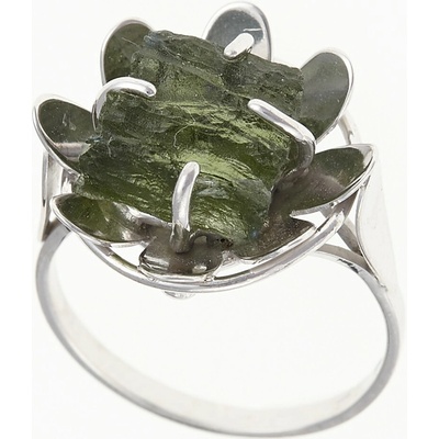My Moldavite Stříbrný prsten s vltavínem květ 007