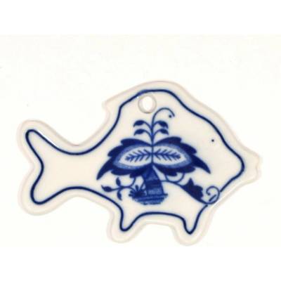 Český porcelán Vánoční ozdoba rybička cibulový porcelán 18255