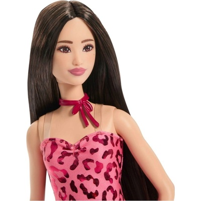 Barbie Fashionista bábika v ružových šatách s leopardím vzorom