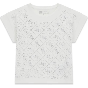 GUESS Бяла тениска за момиче с лога Guess изработени от камъчета