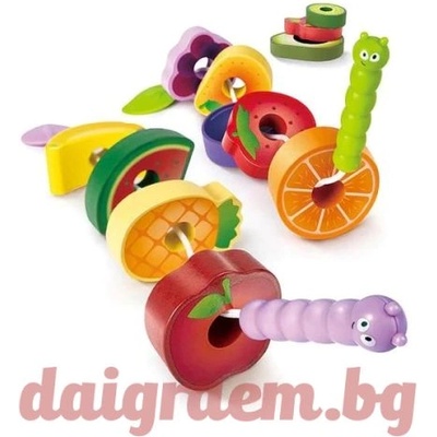 Hape Дървен комплект за нанизване Плодове hape e1072 (h1072)