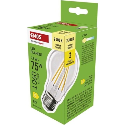Emos LED žárovka Filament A60 E27 7,8W 75W 1060 lm teplá bílá
