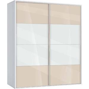 Bogdan Furniture G Двукрилен гардероб с плъзгащи врати Мебели Богдан Модел bm-ava 5, крем гланц с бяло - memo