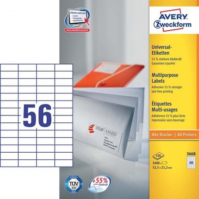 Etikety univerzálne 52,5x21,2mm Avery A4 100 hárkov