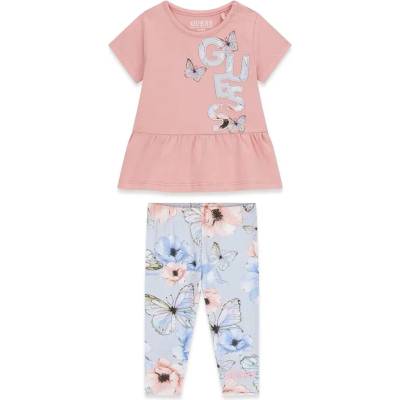 Guess Розова тениска и клин с пеперуди за бебе момиче Guess