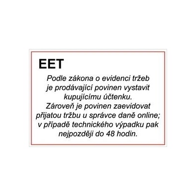 EET Elektronická evidence tržeb - bezpečnostní tabulka, plast 0,5 mm, A4 - bezpečnostní tabulka, plast 0,5 mm, A4