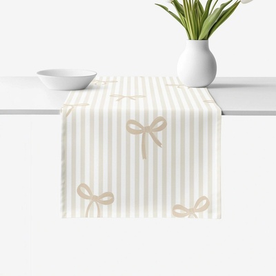 Goldea běhoun 100% bavlněné plátno latte mašličky s proužky 50x140 cm