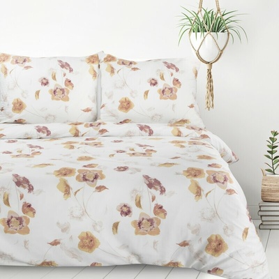 Takoy obliečky z mikrovlákna bielej a hnedej farby s kvetinovým motívom IGA Design 91-HF-459277 140x200 70x80