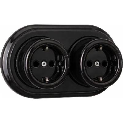 Elhard - Двойна керамична ретро розетка за дома с рамка SCHUKO 230V черна (EF0078B)