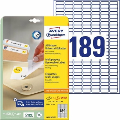 avery zweckform Etikety univerzálne odnímateľné 25,4x10mm Avery A4 25+5 hárkov